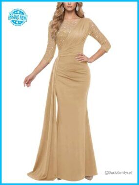 Classy Sequin Lace Satin Formal Evening Party Maxi Dress